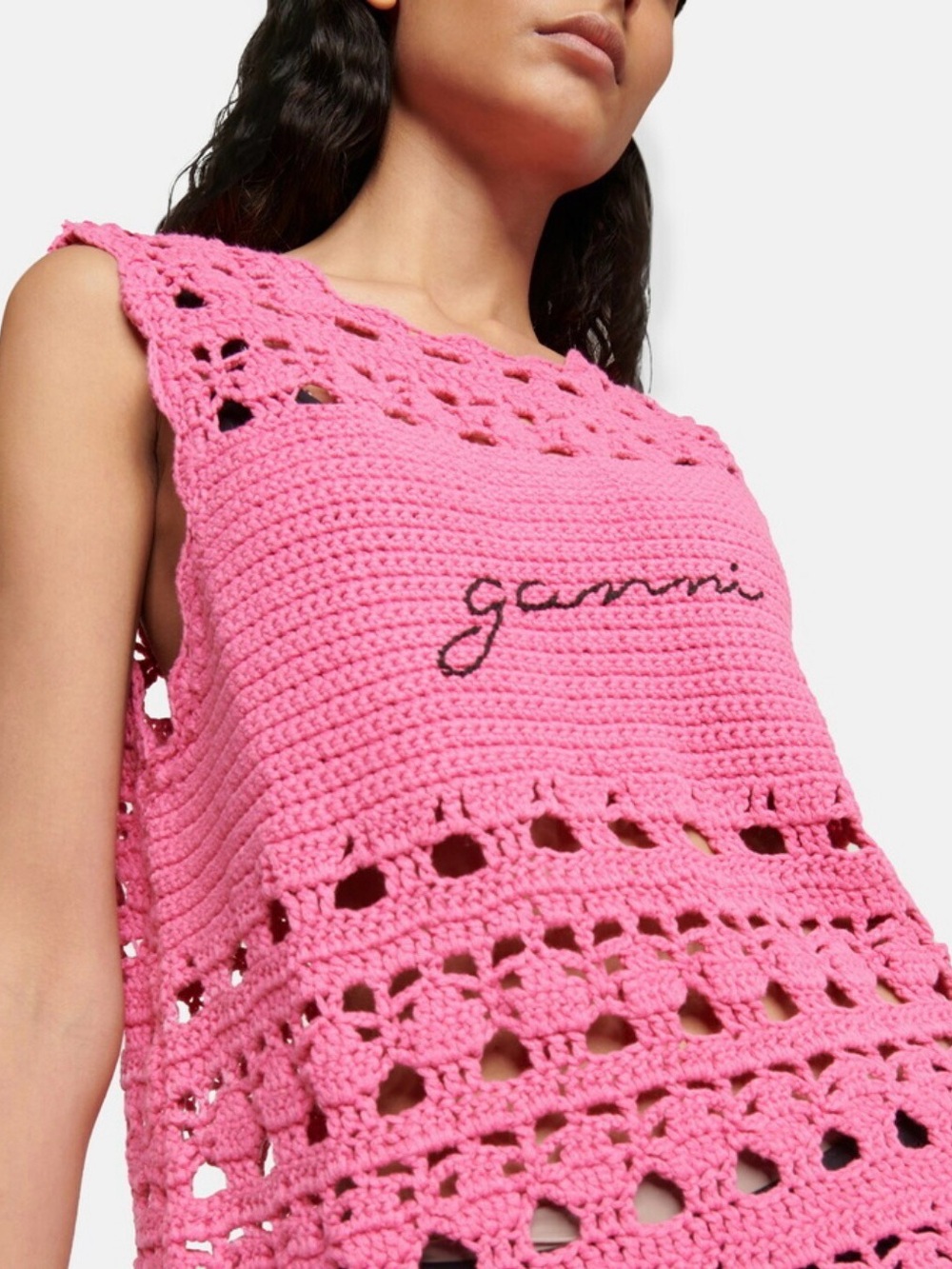 Ganni Crochet Cover Up Tunic in Shocking Pink S - Picture 8 of 15